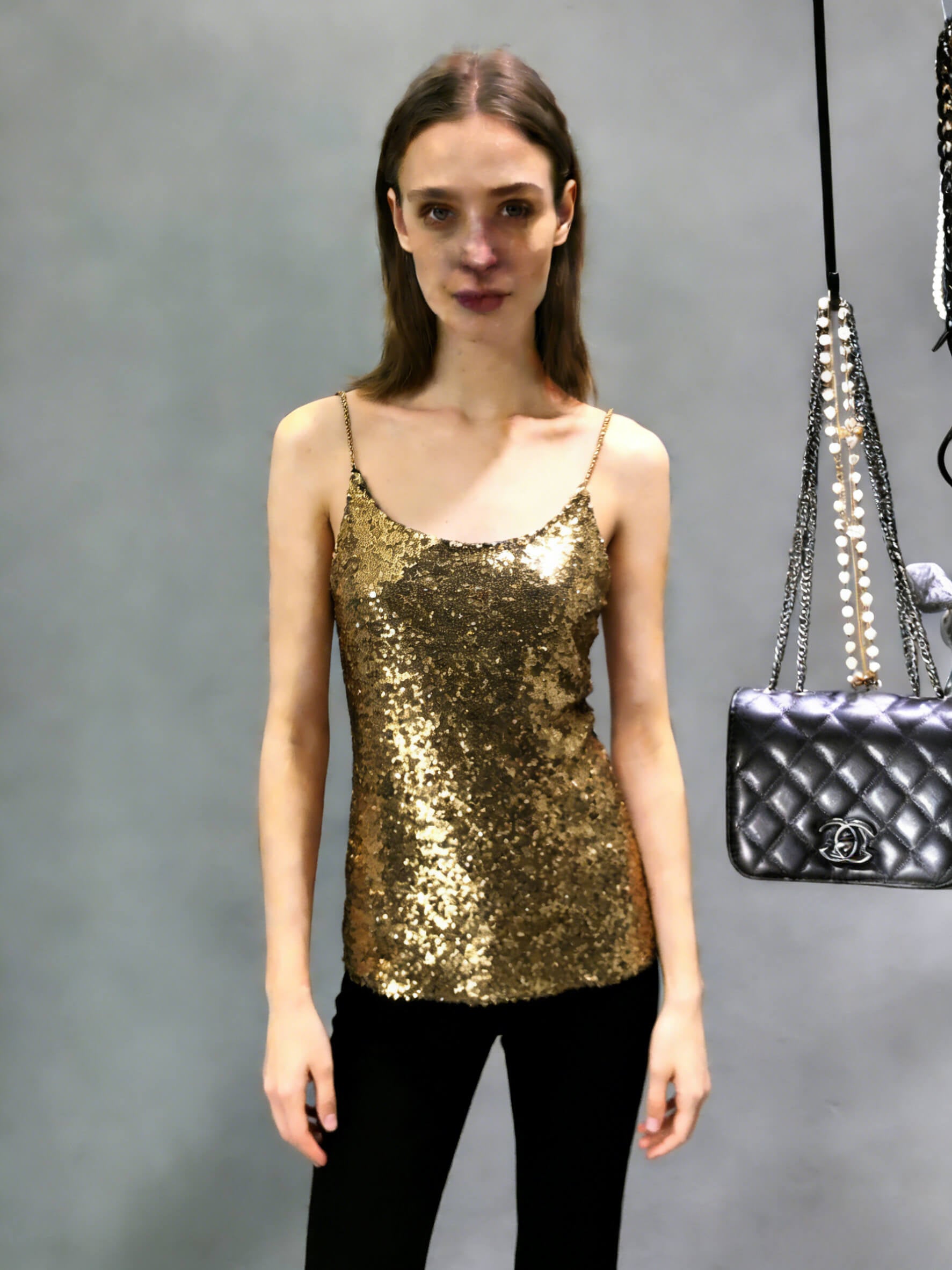 NURO Women's Sparkly Blazer Short Lapel Vest Sequin Performance Top with V-Neck Long Sleeves