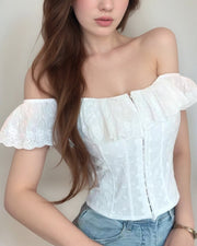 NURO Women's Square Neck Corset Top – Front Button Bustier Shapewear