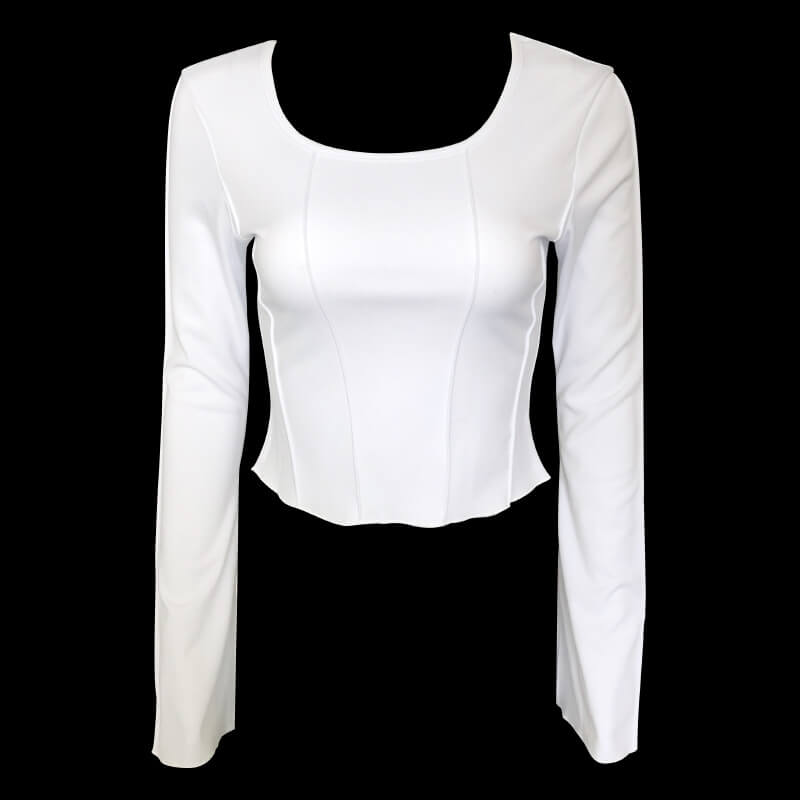 NURO Women's Square Neck Long Sleeve Top Flare Sleeve Crop T-Shirt