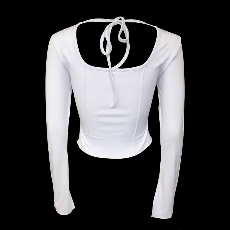 NURO Women's Square Neck Long Sleeve Top Flare Sleeve Crop T-Shirt