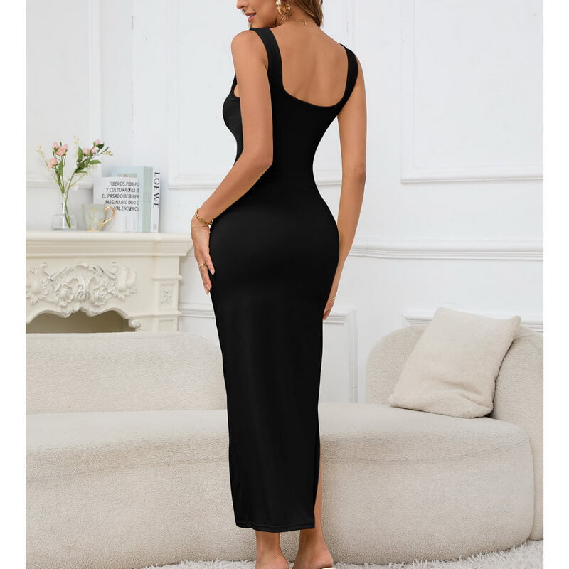 NURO Women's Square Neck Sleeveless Slip Dress, Hollow-Out Detail Maxi Dress