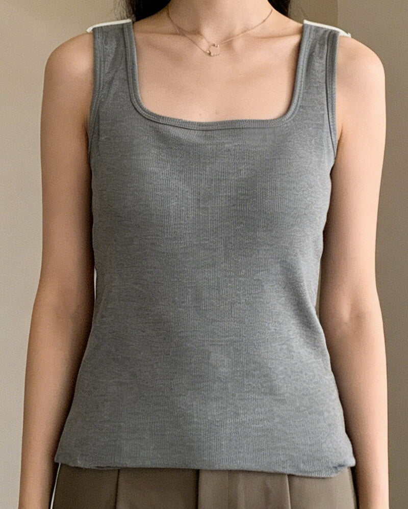 NURO Women's Square Neck Wide Strap Fleece Lined Cami Top