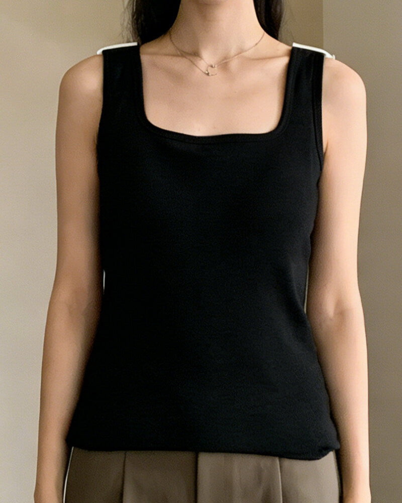 NURO Women's Square Neck Wide Strap Fleece Lined Cami Top