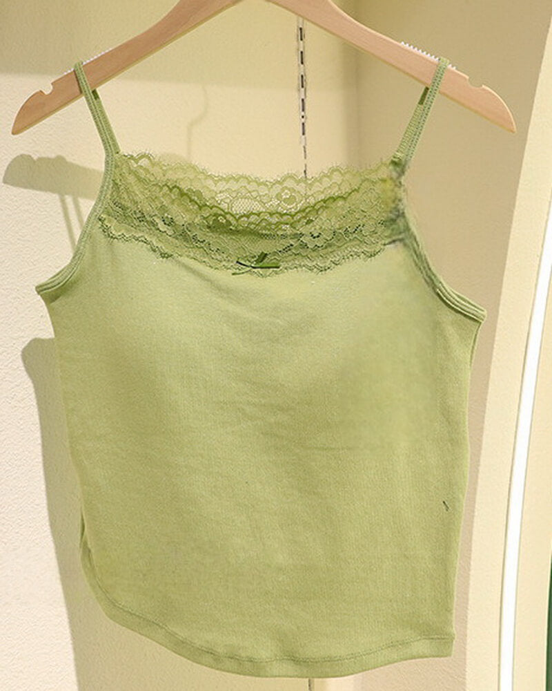 NURO Women's Star Embroidered Cotton Cami Top, Lace Trim Bralette