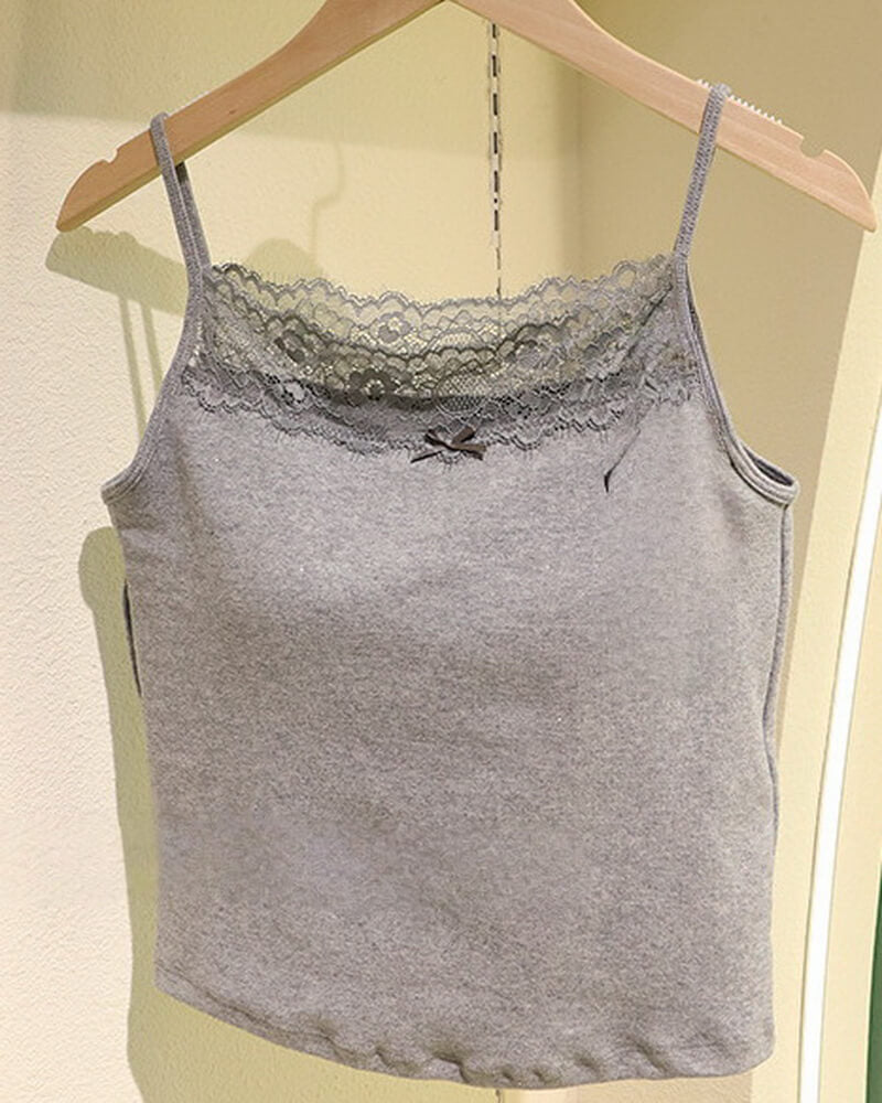 NURO Women's Star Embroidered Cotton Cami Top, Lace Trim Bralette