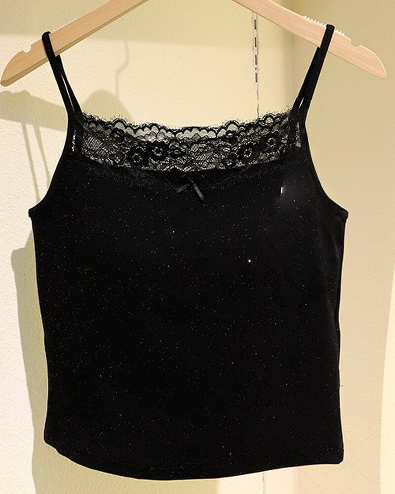 NURO Women's Star Embroidered Cotton Cami Top, Lace Trim Bralette