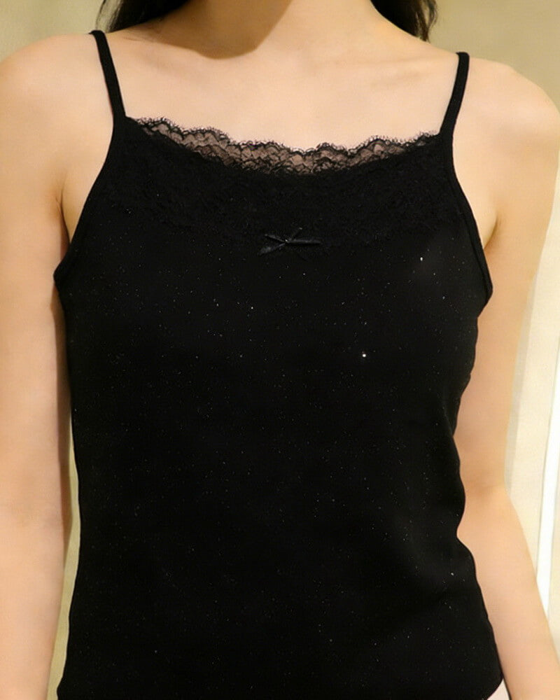 NURO Women's Star Embroidered Cotton Cami Top, Lace Trim Bralette