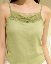 NURO Women's Star Embroidered Cotton Cami Top, Lace Trim Bralette