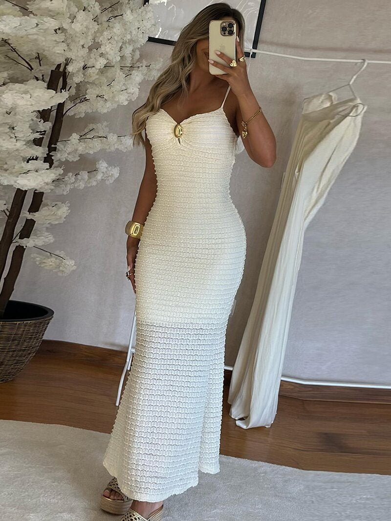 NURO Women's Strapless 3D Textured Slip Dress - Double Layer, Bodycon Fit, Slit, Evening Gown