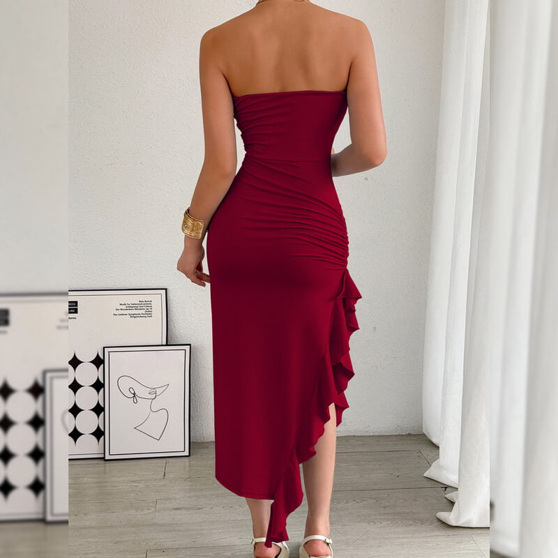 NURO Women's Strapless Bodycon Midi Dress, Sexy High Slit Cocktail Dress