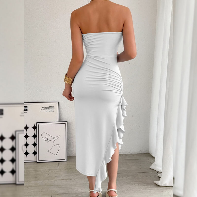 NURO Women's Strapless Bodycon Midi Dress, Sexy High Slit Cocktail Dress