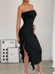 NURO Women's Strapless Bodycon Midi Dress, Sexy High Slit Cocktail Dress
