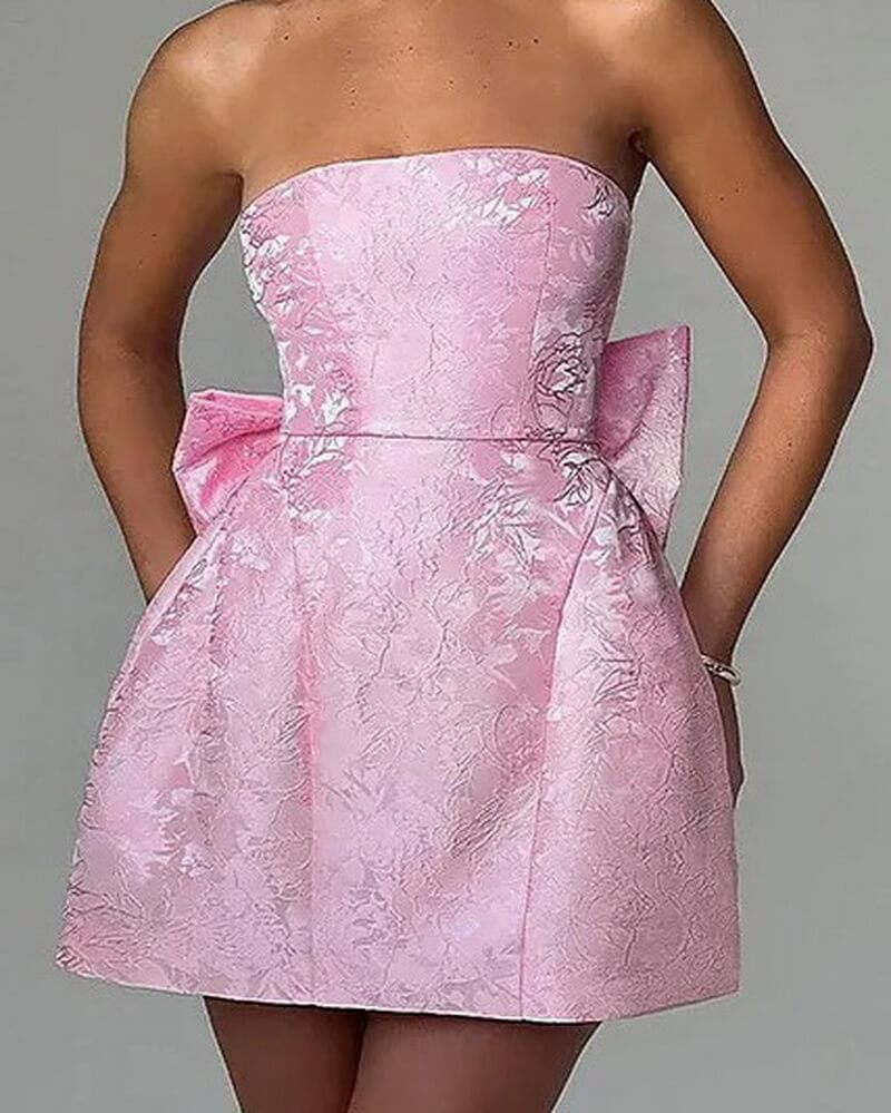 NURO Women's Strapless Bow Back Mini Dress - High Waist A-Line Cocktail Dress with Lace-Up Detail