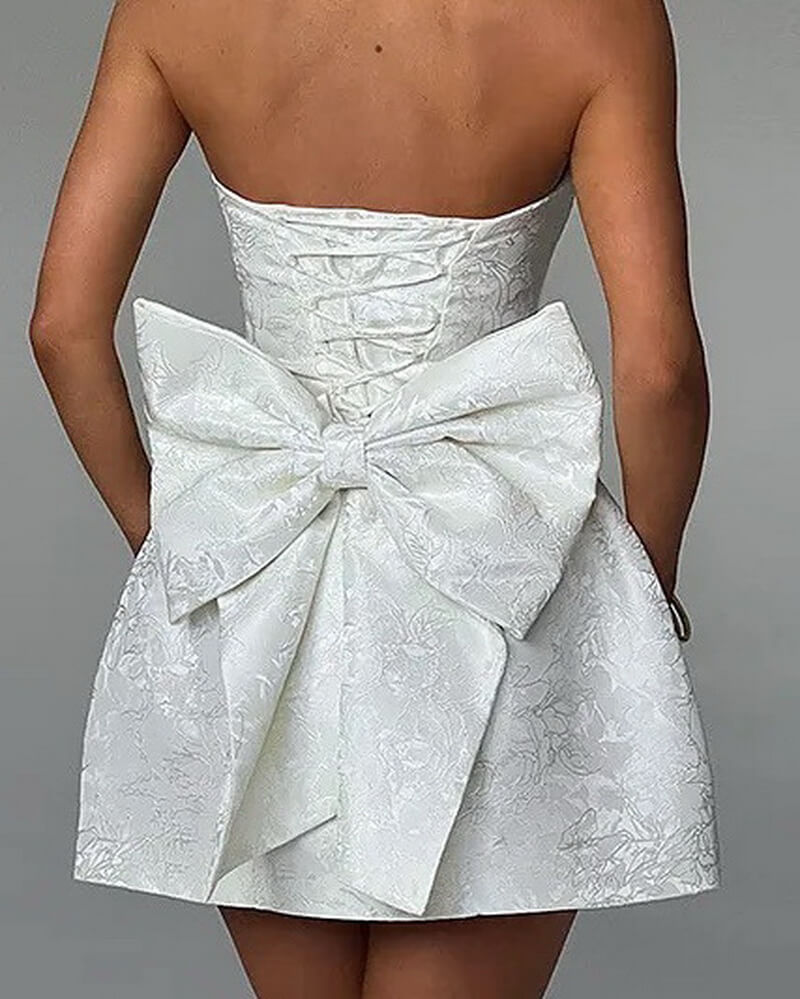 NURO Women's Strapless Bow Back Mini Dress - High Waist A-Line Cocktail Dress with Lace-Up Detail