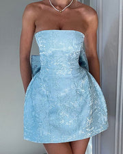 NURO Women's Strapless Bow Back Mini Dress - High Waist A-Line Cocktail Dress with Lace-Up Detail