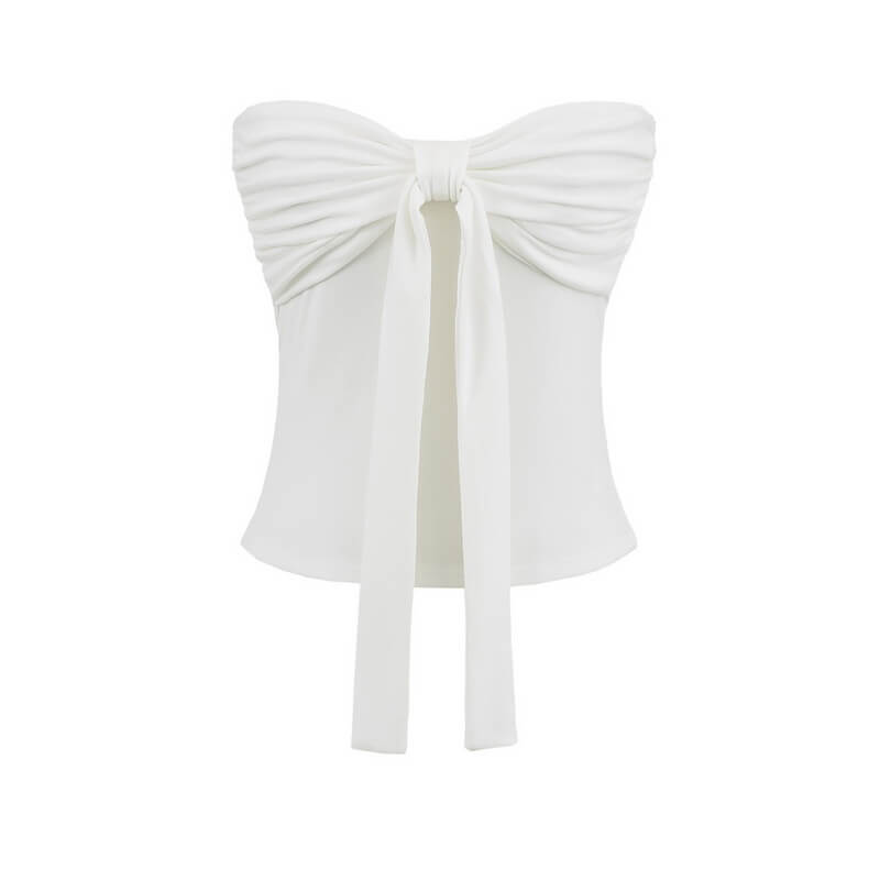 NURO Women's Strapless Bow Detail Bustier, Corset Style Crop Top
