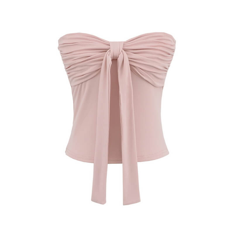 NURO Women's Strapless Bow Detail Bustier, Corset Style Crop Top