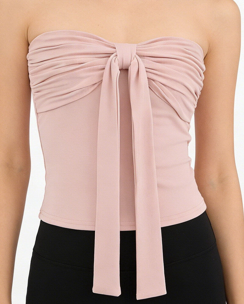 NURO Women's Strapless Bow Detail Bustier, Corset Style Crop Top