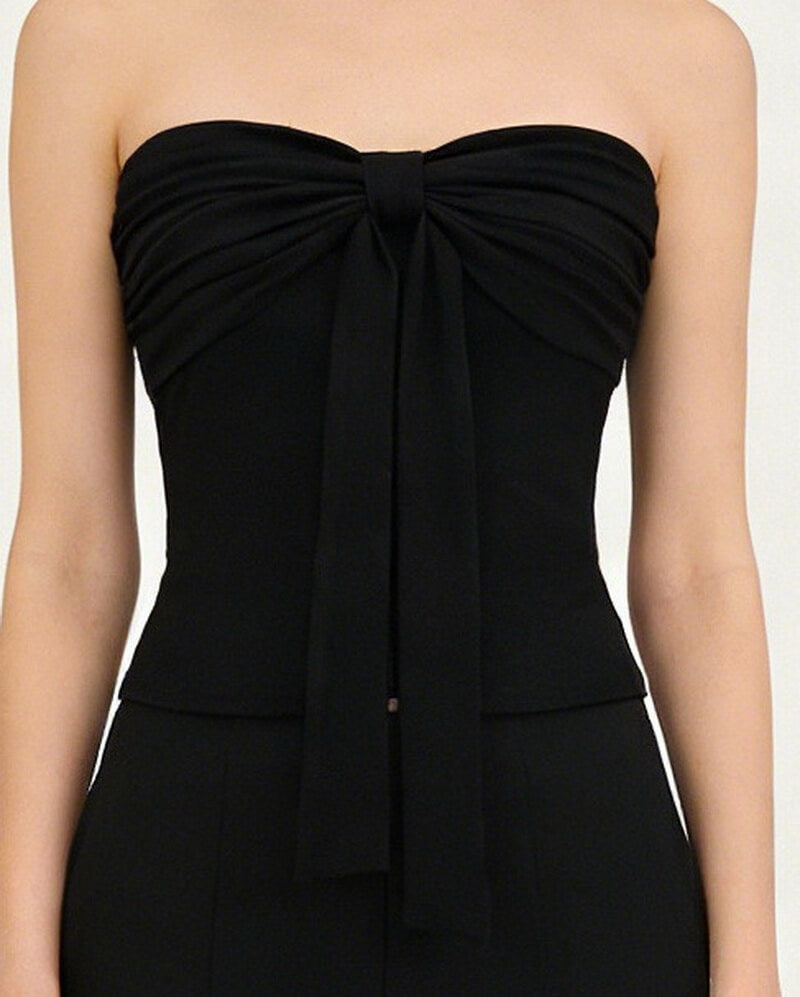 NURO Women's Strapless Bow Detail Bustier, Corset Style Crop Top