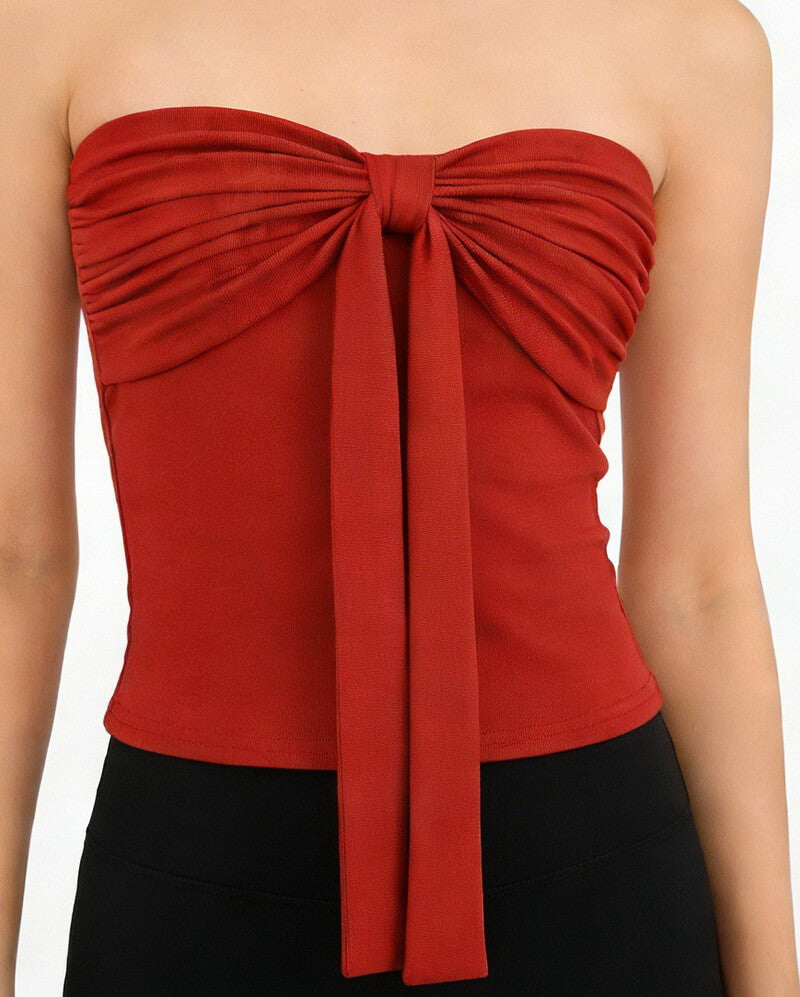 NURO Women's Strapless Bow Detail Bustier, Corset Style Crop Top