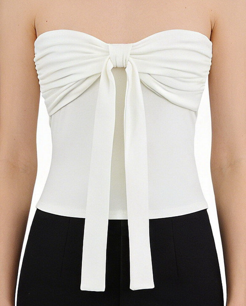 NURO Women's Strapless Bow Detail Bustier, Corset Style Crop Top
