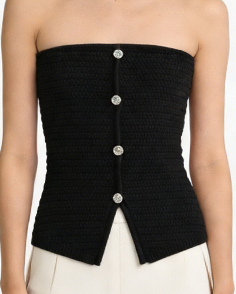 NURO Women's Strapless Button Front Bustier, Chic Corset Style Crop Top