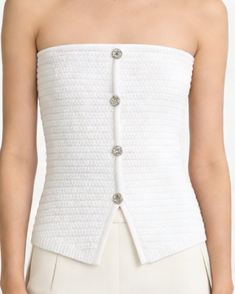 NURO Women's Strapless Button Front Bustier, Chic Corset Style Crop Top