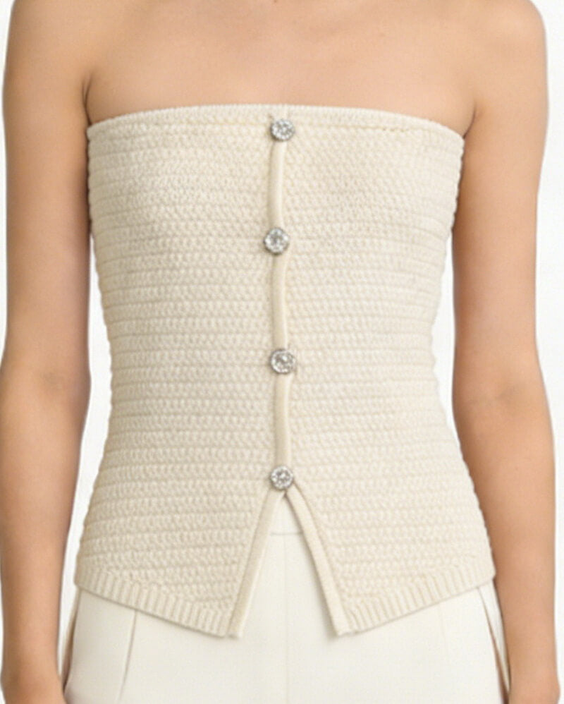 NURO Women's Strapless Button Front Bustier, Chic Corset Style Crop Top