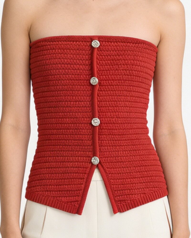 NURO Women's Strapless Button Front Bustier, Chic Corset Style Crop Top