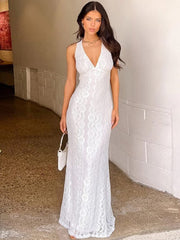 NURO Women's Strapless Floral Lace Mermaid Gown - Deep V Neck, Backless, Evening Wedding Dress