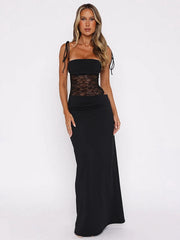 NURO Women's Strapless Lace-Up Sheer Mesh Mermaid Maxi Evening Gown