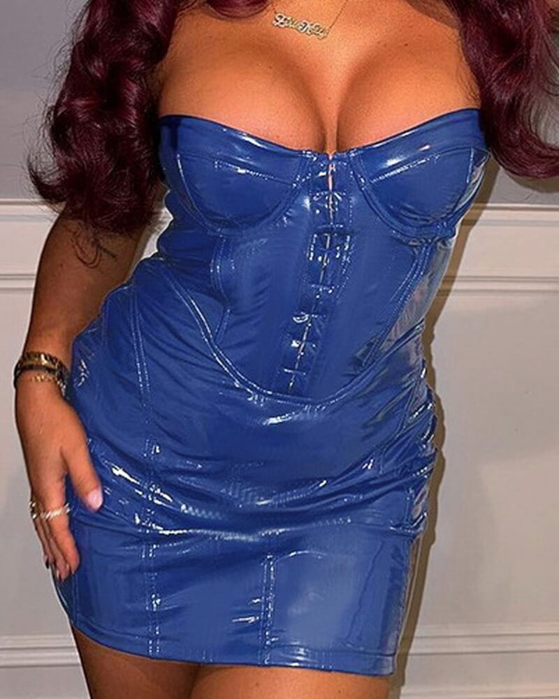 NURO Women's Strapless PU Leather Bodycon Dress - Off Shoulder Backless Mini Dress, Sexy Nightclub and Evening Gown