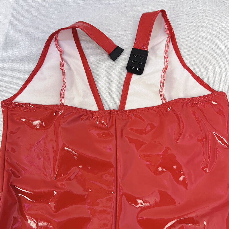 NURO Women's Strapless PU Leather Bodycon Dress - V-Neck Sleeveless Mini Dress for Nightclub and Evening Wear