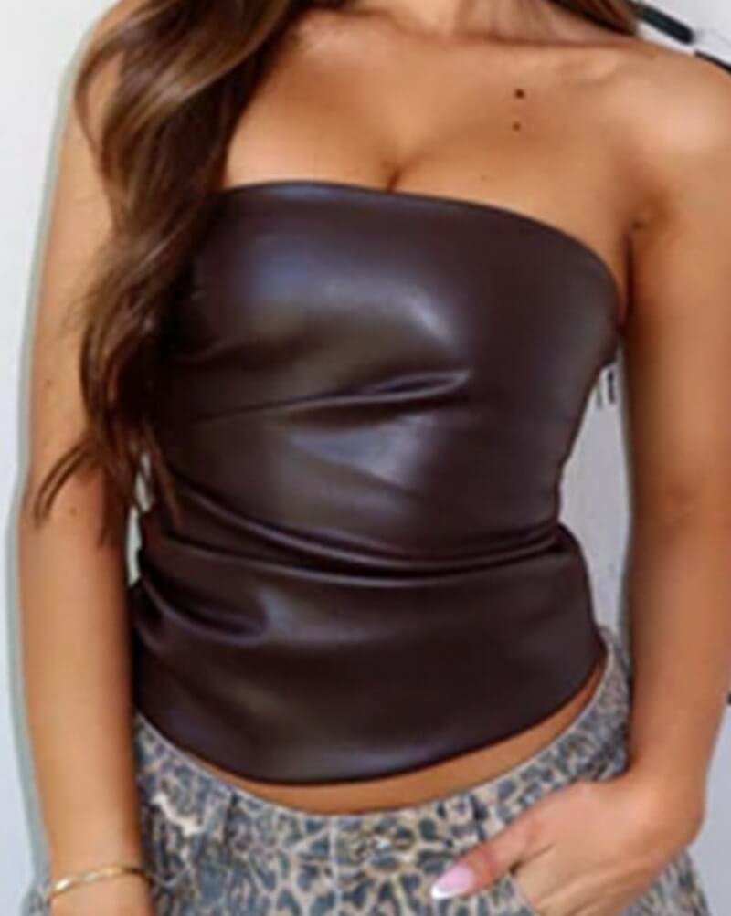 NURO Women's Strapless PU Leather Bustier Top - Sexy Cropped Corset Top for Nightclub and Evening Wear