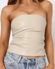 NURO Women's Strapless PU Leather Bustier Top - Sexy Cropped Corset Top for Nightclub and Evening Wear