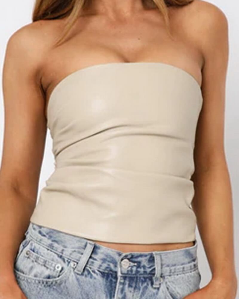 NURO Women's Strapless PU Leather Bustier Top - Sexy Cropped Corset Top for Nightclub and Evening Wear