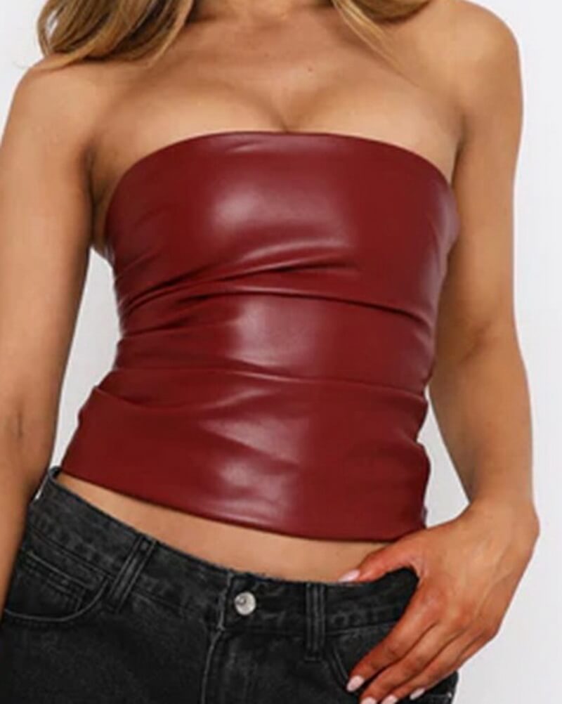 NURO Women's Strapless PU Leather Bustier Top - Sexy Cropped Corset Top for Nightclub and Evening Wear