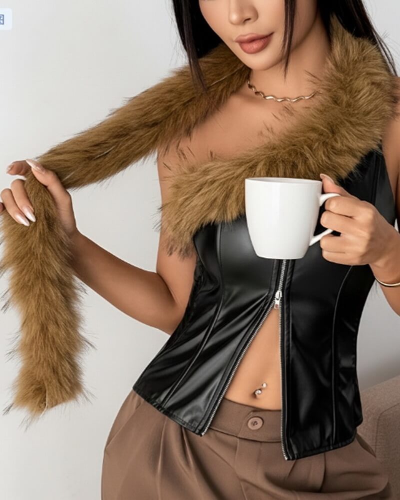 NURO Women's Strapless PU Leather Corset Top - Sexy Lace-Up Cropped Bustier, Bodycon Waist Cincher