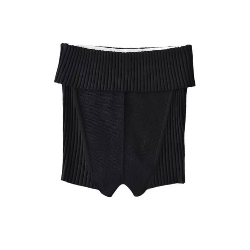 NURO Women's Strapless Ribbed Top, Slim Fit Crop Top with Rolled Edge