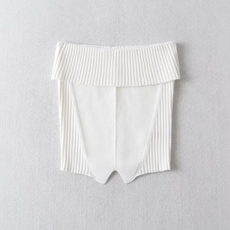 NURO Women's Strapless Ribbed Top, Slim Fit Crop Top with Rolled Edge