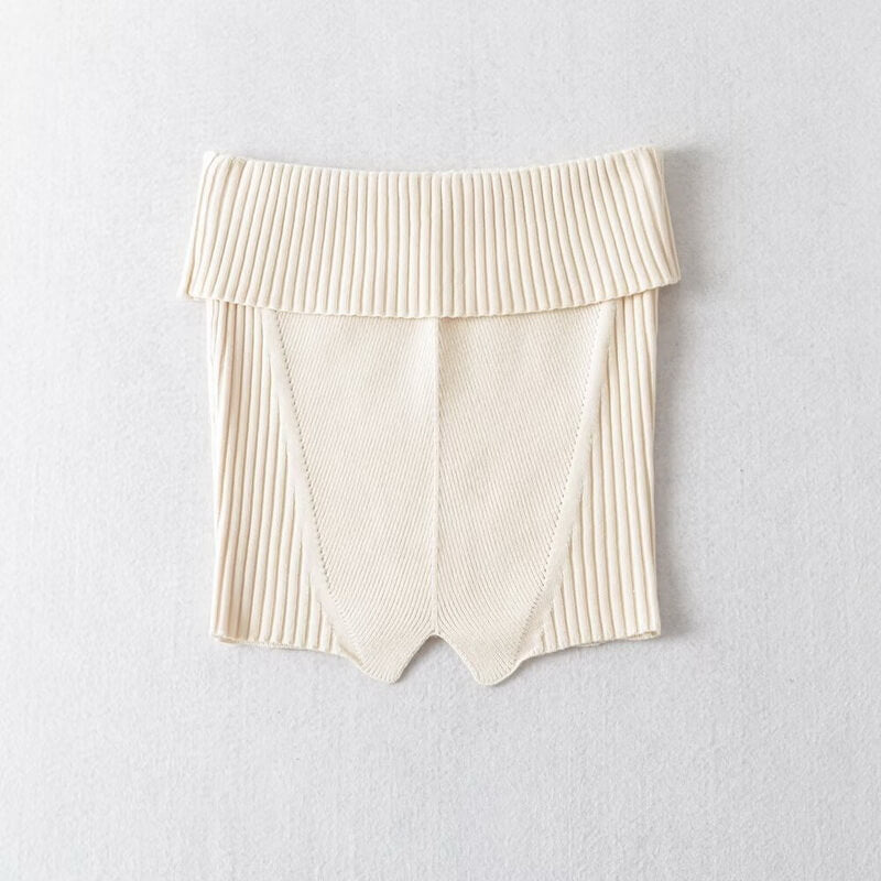 NURO Women's Strapless Ribbed Top, Slim Fit Crop Top with Rolled Edge