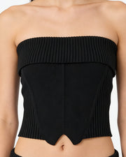 NURO Women's Strapless Ribbed Top, Slim Fit Crop Top with Rolled Edge