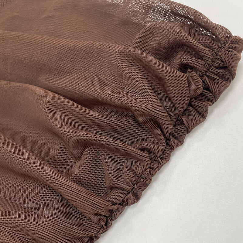 NURO Women's Strapless Ruched Mesh Panel Bodycon Maxi Dress