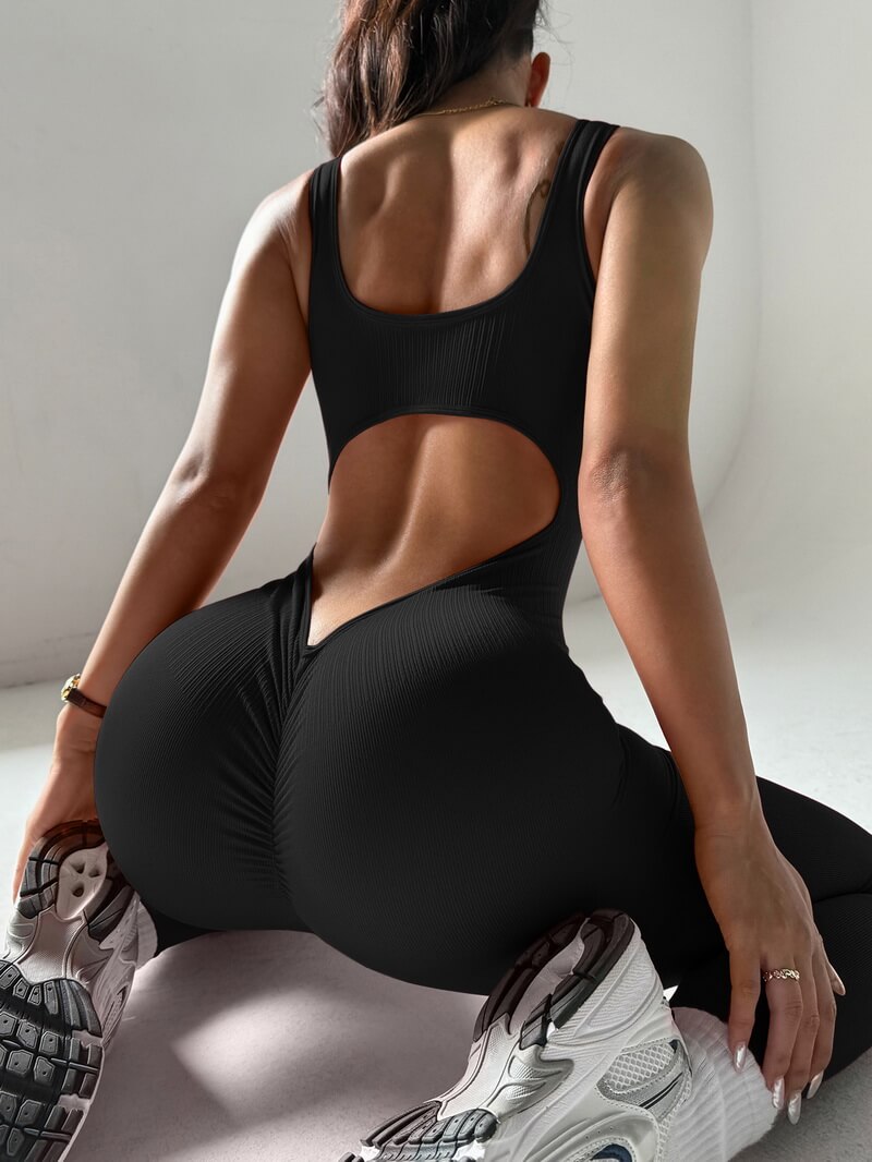 NURO Women's Strappy Back Long Sleeve Full Body Workout Catsuit