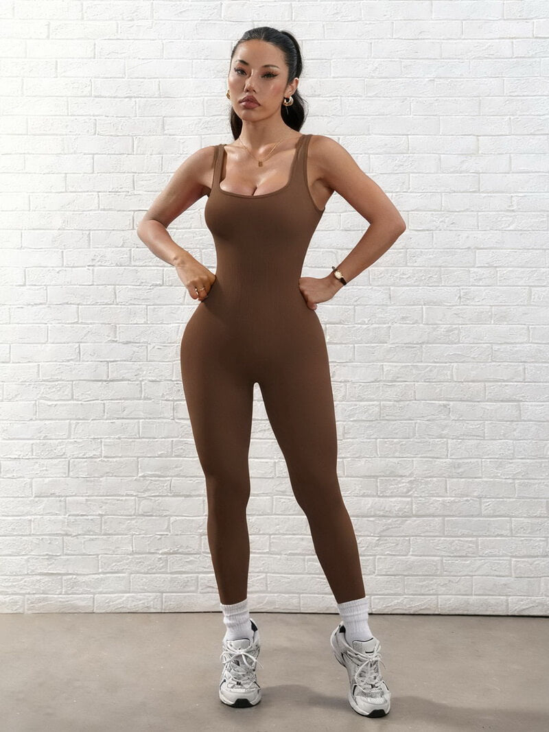 NURO Women's Strappy Back Long Sleeve Full Body Workout Catsuit