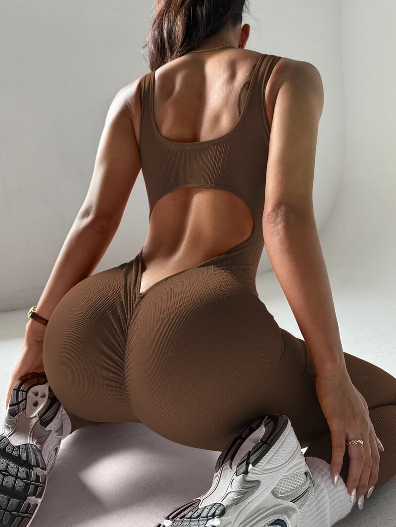 NURO Women's Strappy Back Long Sleeve Full Body Workout Catsuit