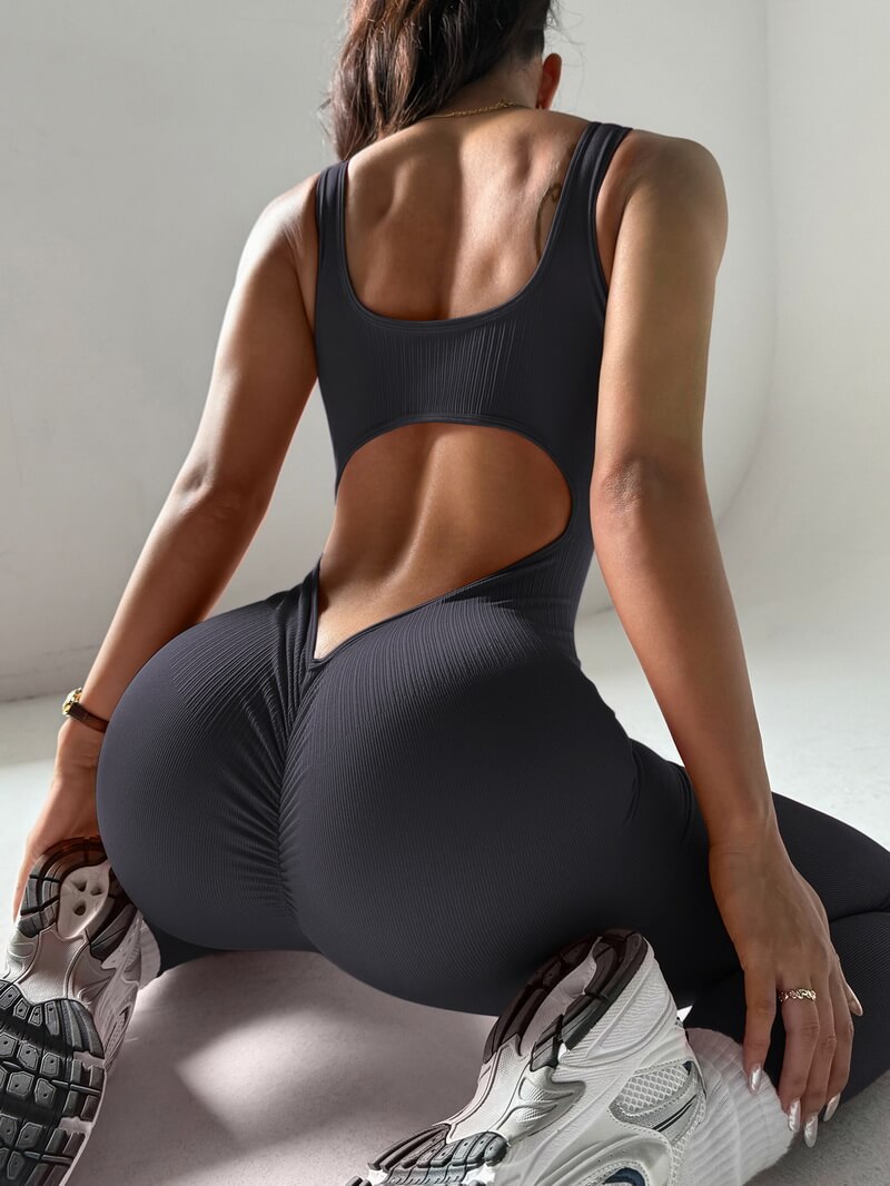 NURO Women's Strappy Back Long Sleeve Full Body Workout Catsuit