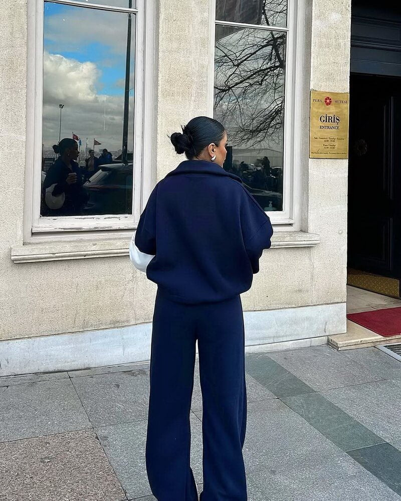 NURO Women's Street Style Long Sleeve Hoodie and Pants Set | Casual Polyester Two-Piece Outfit | Loose Fit Jogger Suit with Tie Detail