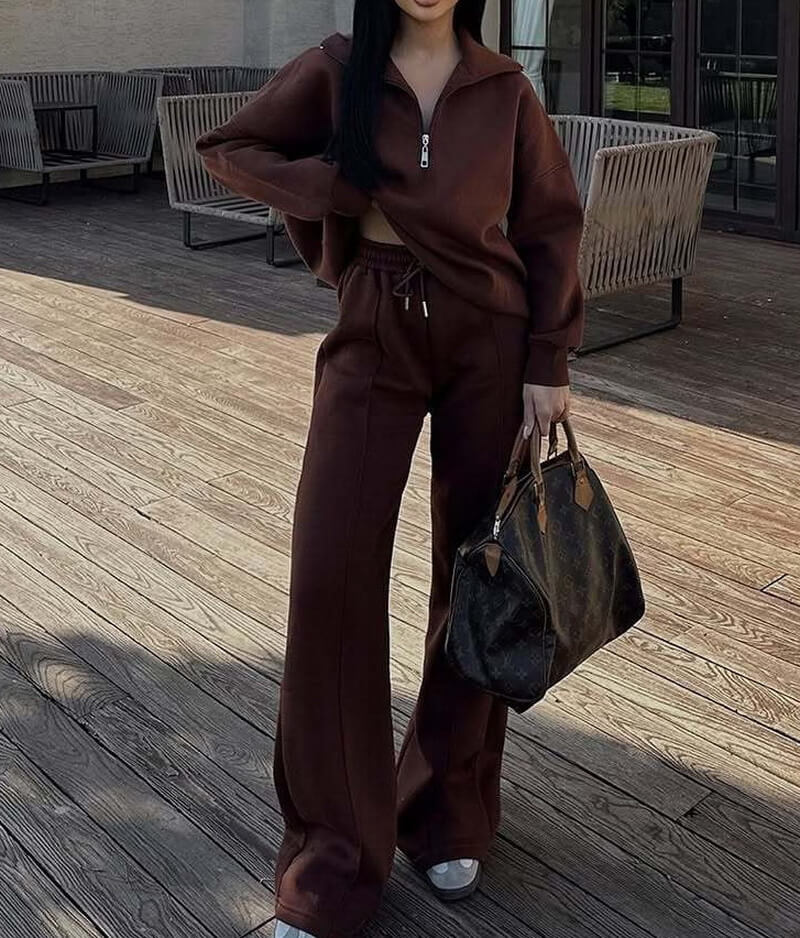 NURO Women's Street Style Long Sleeve Hoodie and Pants Set | Casual Polyester Two-Piece Outfit | Loose Fit Jogger Suit with Tie Detail