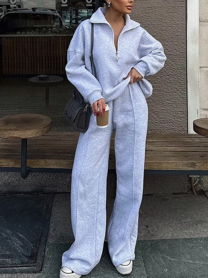 NURO Women's Street Style Long Sleeve Hoodie and Pants Set | Casual Polyester Two-Piece Outfit | Loose Fit Jogger Suit with Tie Detail